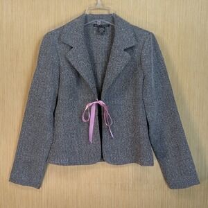 Faith Passion Y2K Herringbone Tweed Blazer Jacket Juniors 9 Career Coquette‎ Bow